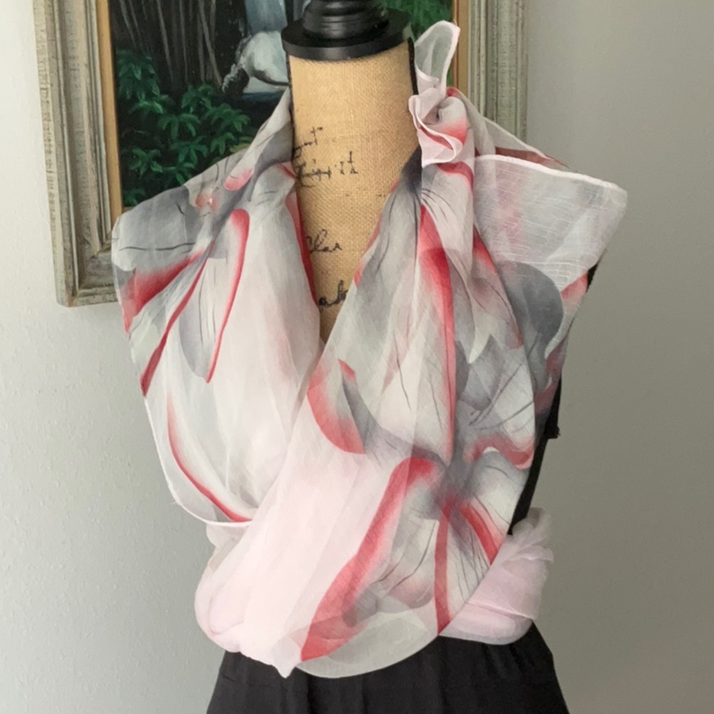 NWT Silk Pink and Red Floral Scarf